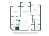 B1 Floor Plan 970 square foot two bedroom two bath